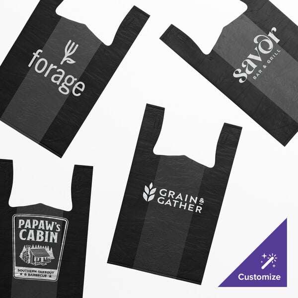 Choice Customizable 1/6 Standard Size Black Unprinted Standard-Duty Plastic T-Shirt Bag - 1,000/Case