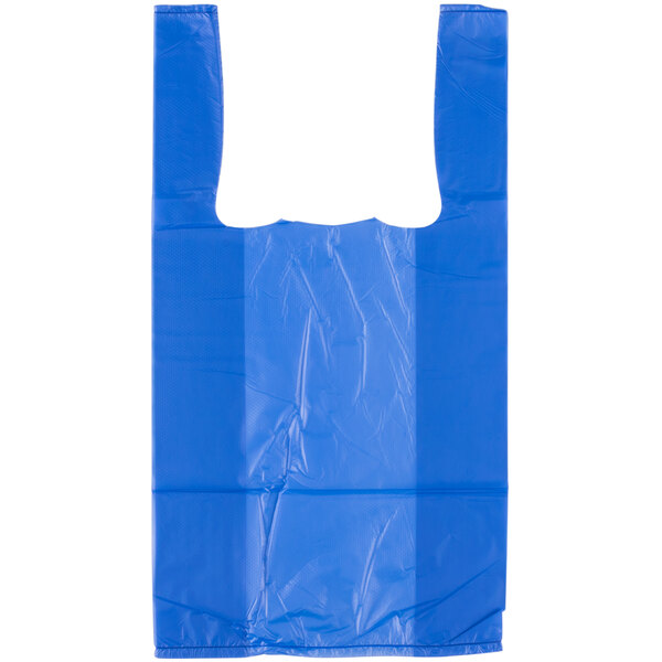 1/10 Size .55 Mil Blue Unprinted Embossed T-Shirt Bag - 1500/Case