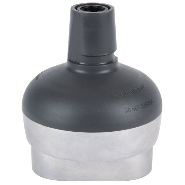 A black and silver Robot Coupe whisk attachment gearbox with a black cap.