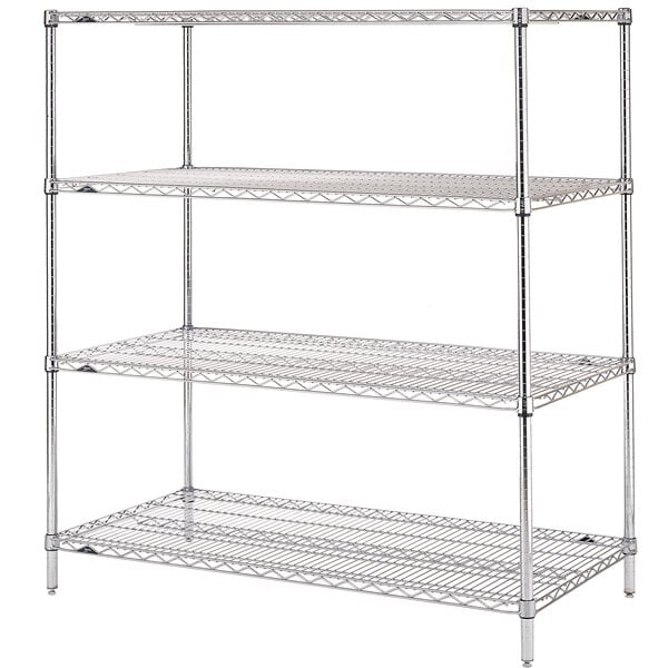 A chrome Metro wire shelving unit with three shelves.