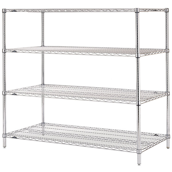 A chrome Metro wire shelving unit with three shelves.