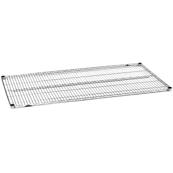 A Metro Super Erecta chrome wire shelving unit with wire grid shelves.