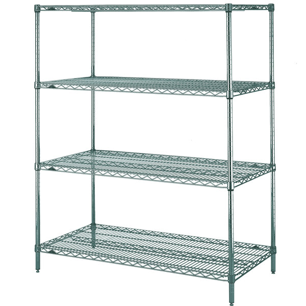A Metro N426K3 Super Erecta Metroseal 3 wire shelving unit with three shelves.