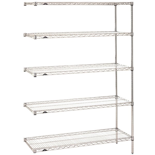 A chrome Metro Super Erecta wire shelving add-on unit with four shelves.