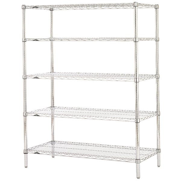 A chrome Metro wire shelving unit with four shelves.