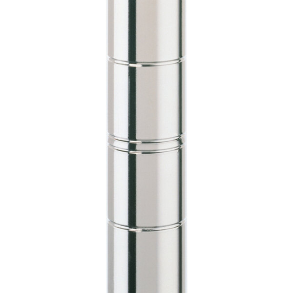 A chrome Metro wire shelving unit with silver metal components.