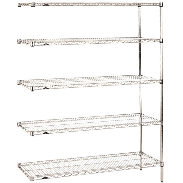 A chrome Metro Super Erecta wire shelving add-on unit with four shelves.