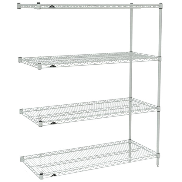 A white Metro Super Erecta wire shelving add-on unit with three shelves.