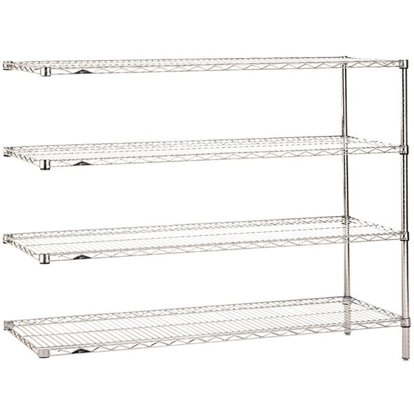 A chrome Metro Super Erecta wire shelving unit with three shelves.