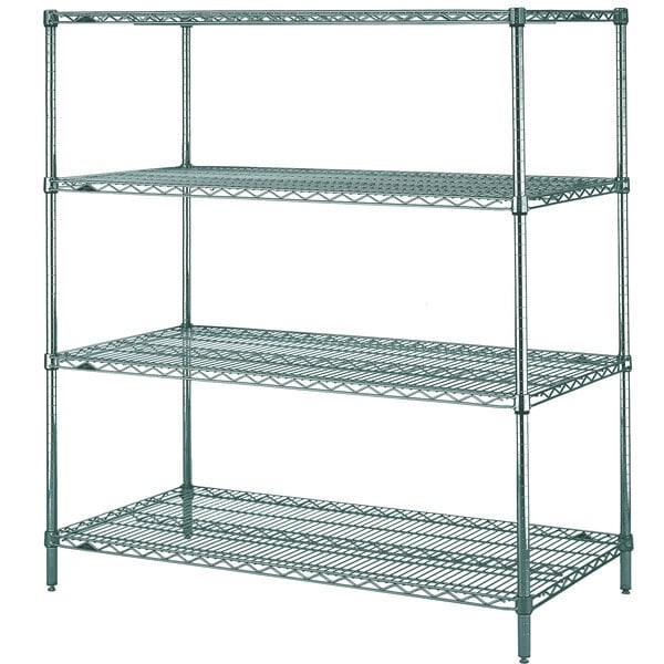 A Metro Metroseal 3 wire shelving unit with four shelves.