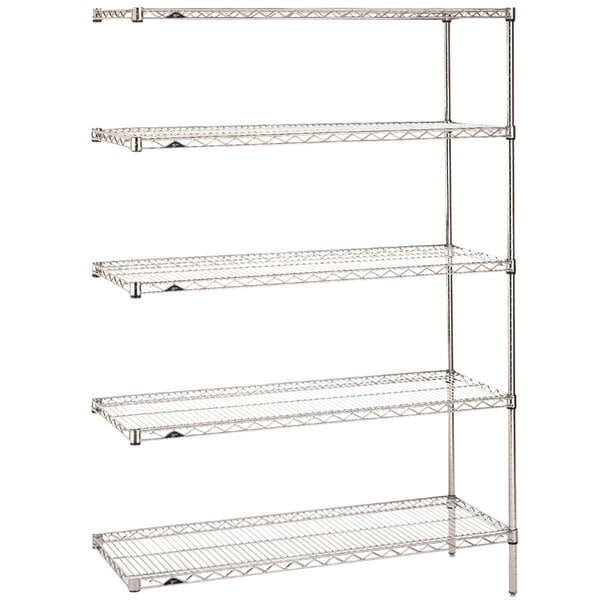 A chrome Metro Super Erecta wire shelving unit with four shelves.