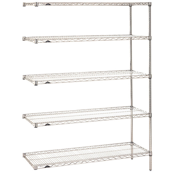 A chrome Metro Super Erecta wire shelving unit with four shelves.