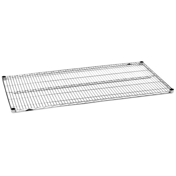A Metro chrome wire shelving unit with wire racks.