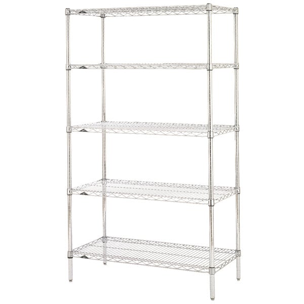 A chrome Metro wire shelving unit with four shelves.