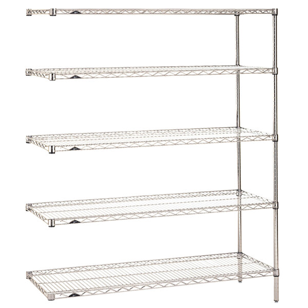 A chrome Metro Super Erecta wire shelving add-on unit with four shelves.