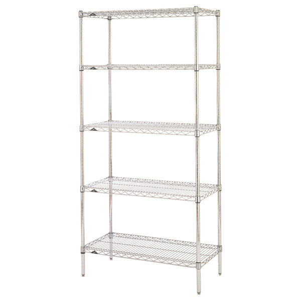 A chrome Metro wire shelving unit with four shelves.