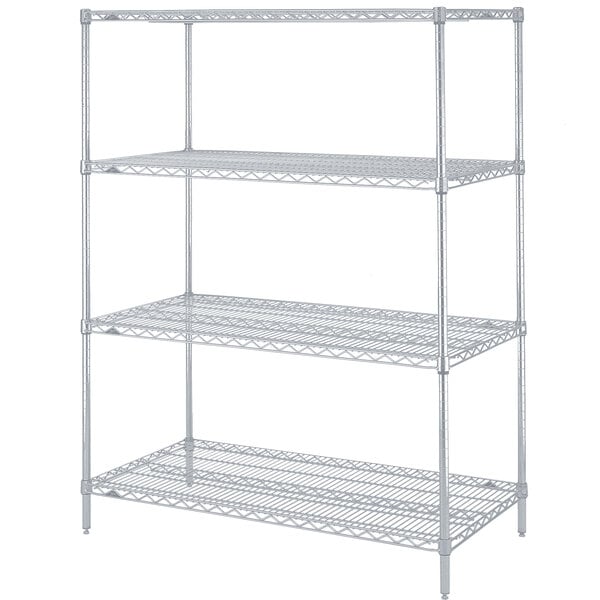 A white Metro Super Erecta wire shelving unit with three shelves.