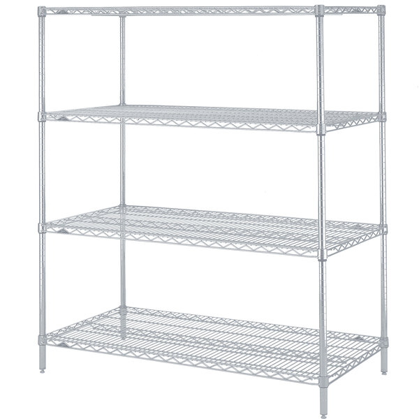 A white Metro Super Erecta wire shelving unit with black bars and three shelves.