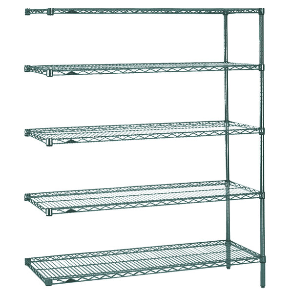 A Metro Super Erecta Metroseal 3 stationary wire shelving unit with four shelves.