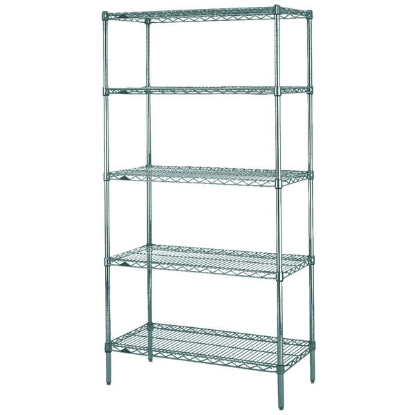 A Metroseal 3 wire shelving unit with four shelves.