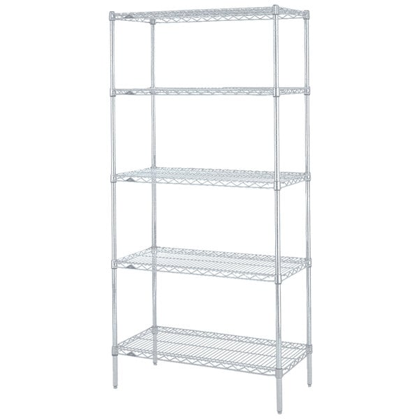 A Metro Super Erecta Brite wire shelving unit with four shelves.