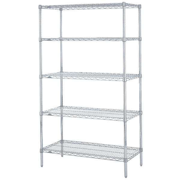 A Metro Super Erecta wire shelving unit with four shelves.