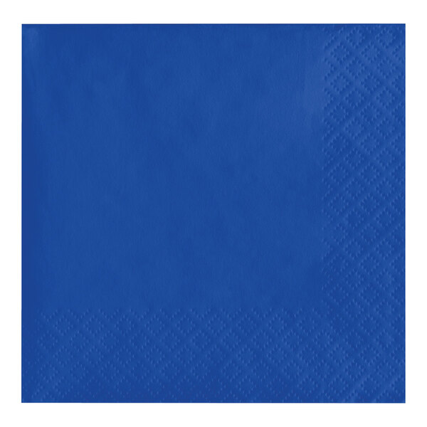 A Creative Converting cobalt blue paper napkin with a square pattern.