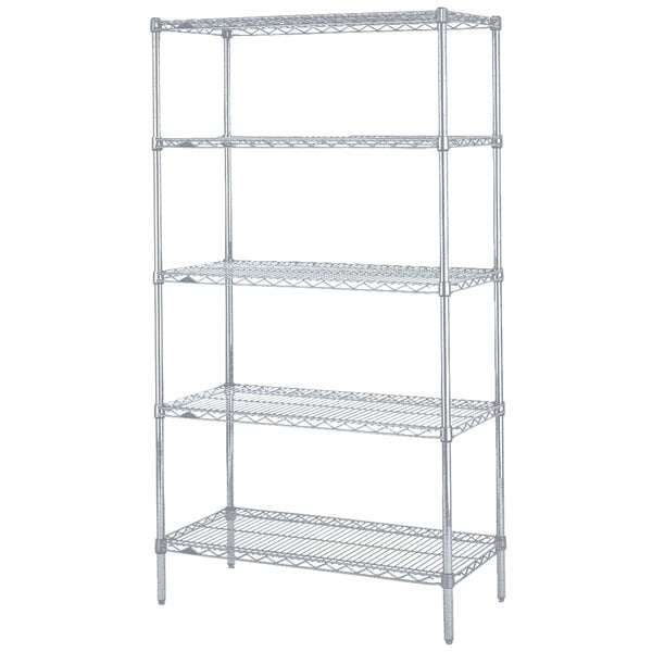 A Metro Super Erecta wire shelving unit with four shelves.