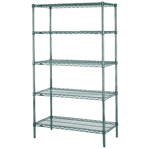 A Metroseal 3 wire shelving unit with four shelves.