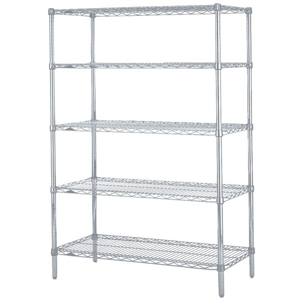 A Metro Super Erecta wire shelving unit with four shelves.