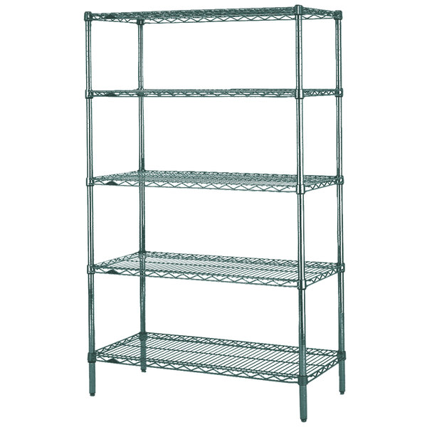 A Metro Super Erecta metal shelving unit with four shelves.