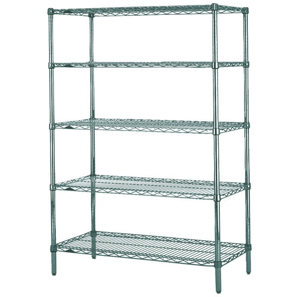 A Metroseal 3 wire shelving unit with four shelves.