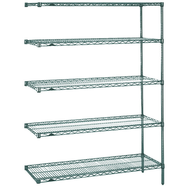 A Metroseal 3 wire shelving unit with four shelves.