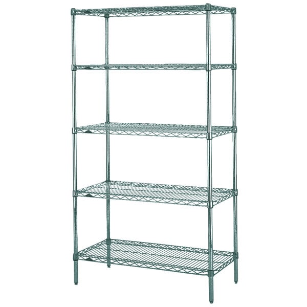 A Metroseal 3 wire shelving unit with four shelves.