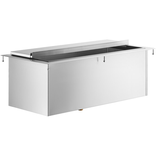 A Regency stainless steel drop-in ice bin with a lid.