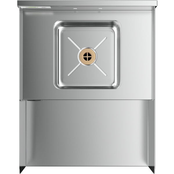 A stainless steel sink with a hole in the middle.