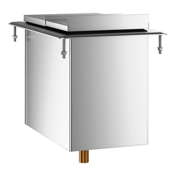 An 18 x 12 inch stainless steel drop-in ice bin with a sliding lid and a 20 lb. capacity.