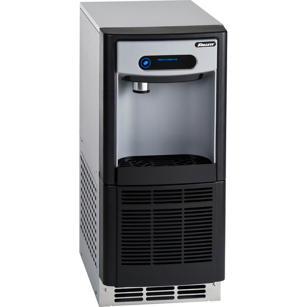 A silver and black Follett 7 Series ice maker and water dispenser.