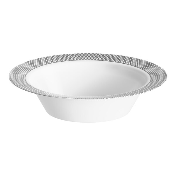 Visions Lattice 12 oz. White Bowl with Silver Lattice Design - 15/Sample