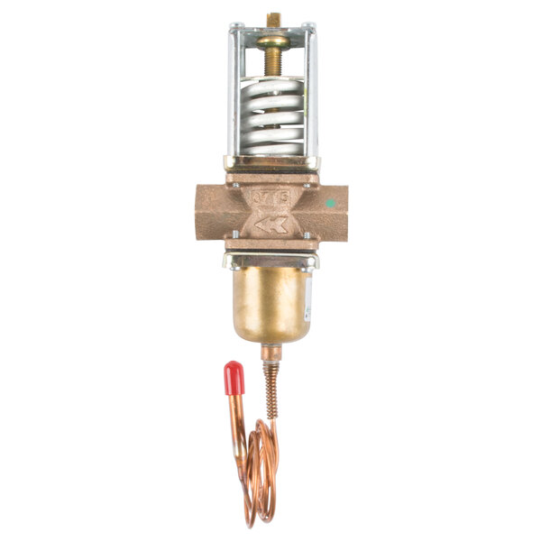 A close up of a Hoshizaki water regulator with a red knob.