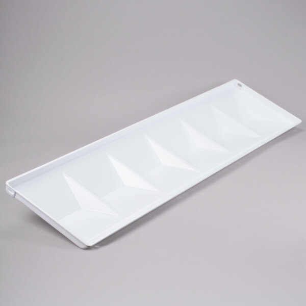 A white plastic tray with six rectangular compartments.