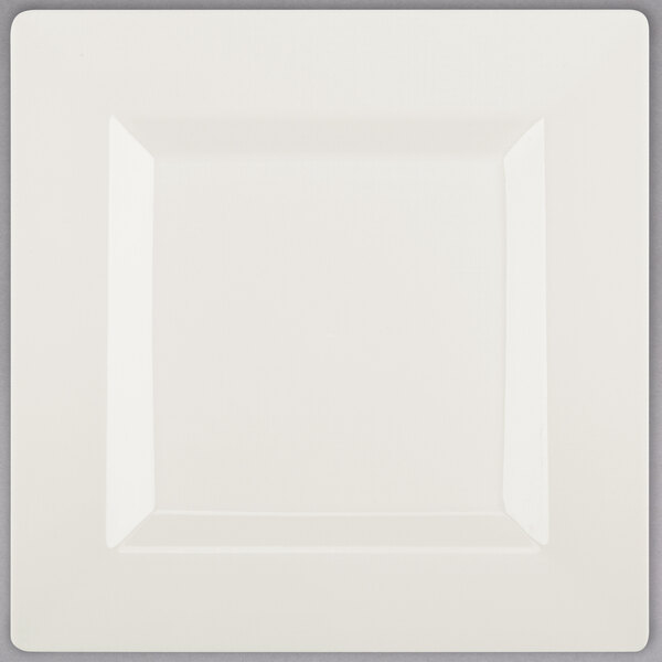 A white square plate with a black border.