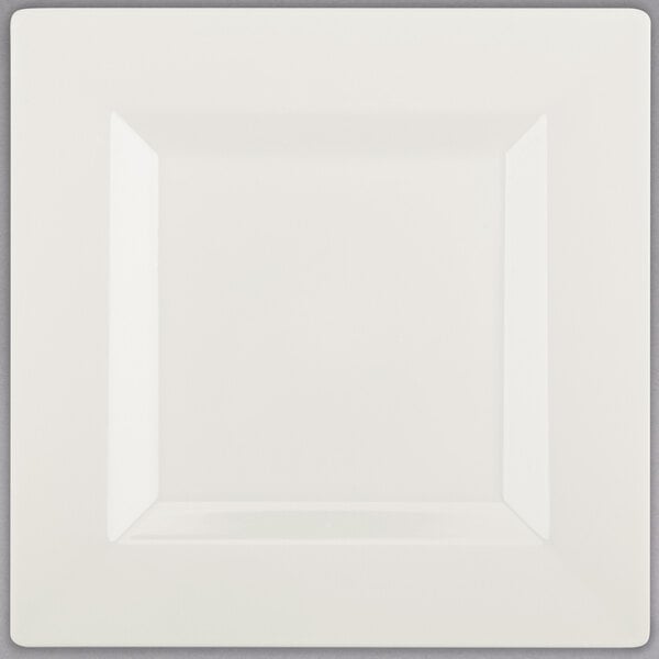 A white square plate with a black border.