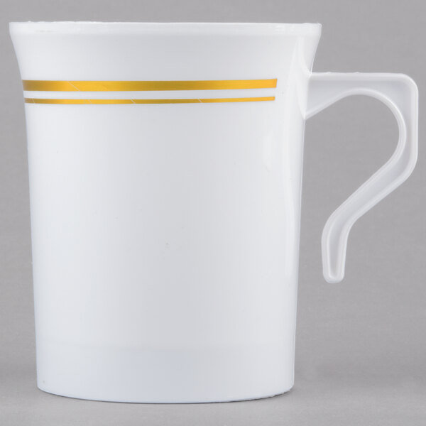 Gold Visions 8 Oz White Plastic Coffee Mug With Bands 12 Pack Gold Visions 8 Oz White Plastic Coffee Mug With Bands 12 Pack