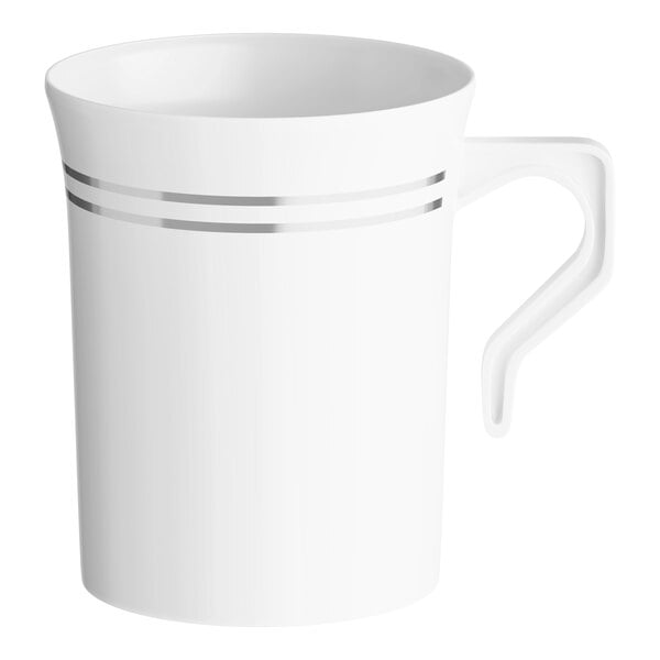 Visions Halo 8 oz. White Plastic Coffee Mug With Silver Bands - 120/Case