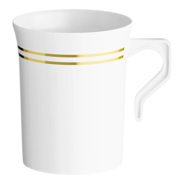 Visions Halo 8 oz. White Plastic Coffee Mug with Gold Bands - 120/Case