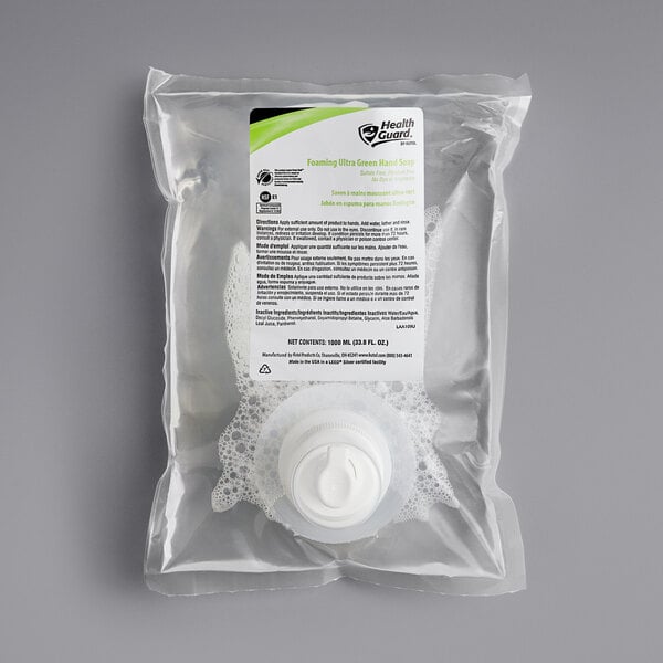 A Kutol plastic bag of hand soap with a white label and cap.