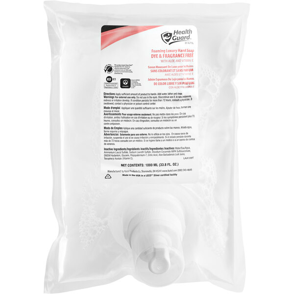 A white plastic bag with a white label and a green and black label with Kutol Health Guard logo.