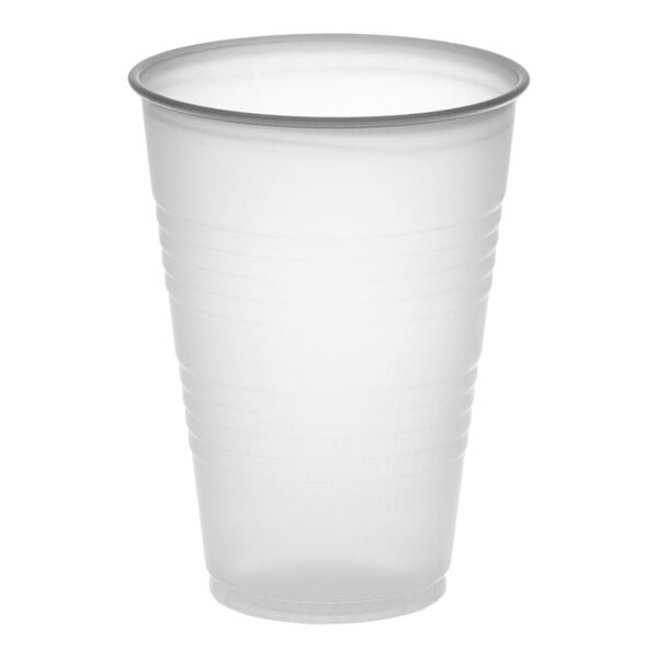 A translucent plastic cup on a white background.