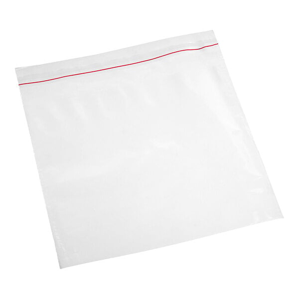 A white plastic bag with red tape on it.